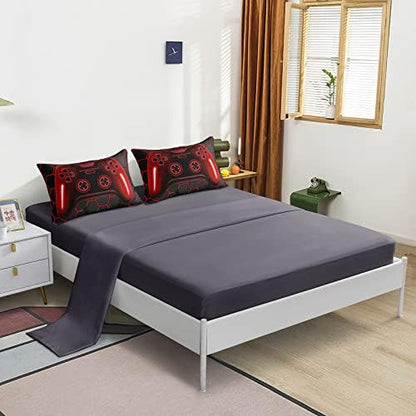 6 Pieces Gaming Bedding Set Queen Size for Boys Gamer Comforter Set for Boys Girls Kids Teens 6 Piece Bed in A Bag Video Game Bedding for Gamer Room Decorative Queen46