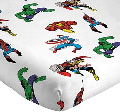Jay Franco Kids Sheet Cartoon Set with Fitted, Flat Sheets & Pillow Cover - Ultra-Soft Bedding with Pillowcase for Room Decor, White - Avengers, 3 Piece Twin
