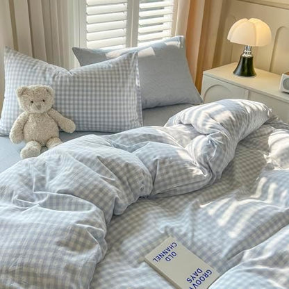 mixinni Gingham Comforter Set California King Size - 3 Piece Light Blue Plaid Farmhouse Bedding, Soft Washed Cotton All-Season Comforter & Pillow Shams, Grid Pattern Classic Style for Women Men