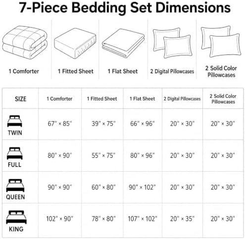 HOSIMA 7Pcs Forest Print Cartoon Camping Full Comforter Set with Sheets.
