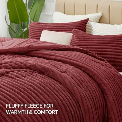 BEDELITE Fleece Full Comforter Set, Fluffy Bed Set, Burgundy