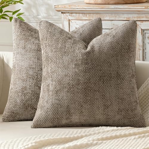 MIULEE Decorative Couch Throw Pillow Covers 16x16 Inch Neutral Khaki 2 Pack