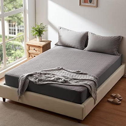 Hanherry 100% Waterproof Queen Size Mattress Protector, Grey, Rayon Made from Bamboo Terry Surface, 3D Air Fabric, 16 inch Deep Pocket, Cooling, Noiseless, Smooth, Breathable, Fits 21 inches