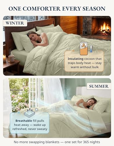 LANE LINEN 7 Piece Full Comforter Sets Microfiber Down Alternative - Ivory