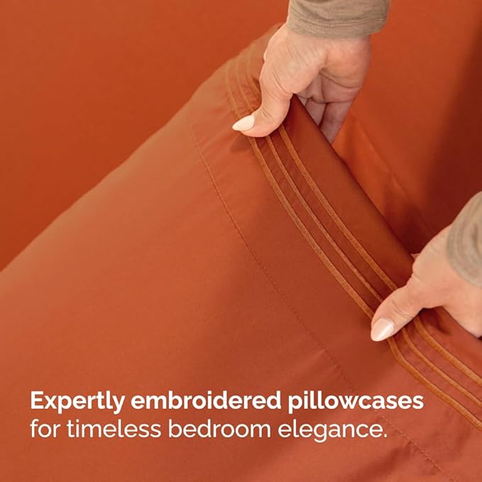 Flex Top Split Head King 4 Piece Sheet Set - Comfy Breathable & Cooling Bed Sheets Set - Hotel Luxury Bedding for Women, Men, Kids, Teens, Boys & Girls - Deep Pockets, Soft and Oeko-Tex - Terracotta