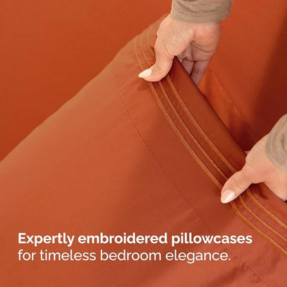 Flex Top Split Head King 4 Piece Sheet Set - Comfy Breathable & Cooling Bed Sheets Set - Hotel Luxury Bedding for Women, Men, Kids, Teens, Boys & Girls - Deep Pockets, Soft and Oeko-Tex - Terracotta
