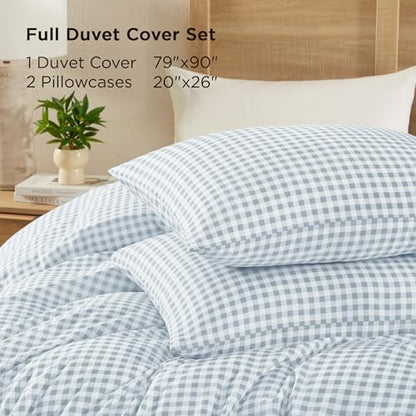Andency Blue Gingham Duvet Cover Full, Blue Checkered Plaid Bedding Set
