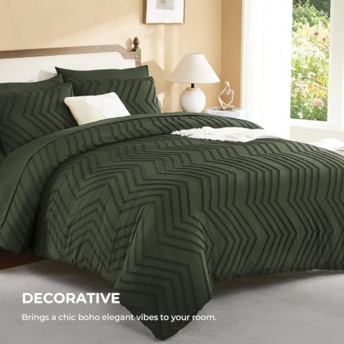 Litanika Olive Oversized Queen Comforter with Sheets, 7 Pieces Boho Bed Set