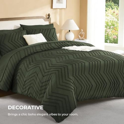 Litanika Olive Oversized Queen Comforter with Sheets, 7 Pieces Boho Bed Set