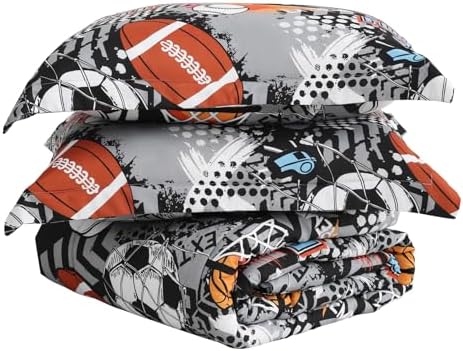 Yibeizi Grey Sports Comforter Set for Boys Full Baseball Bedding
