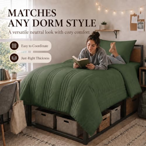 CozyLux Twin XL Comforter Set Olive Green - 5 Pieces Complete Bedding Set