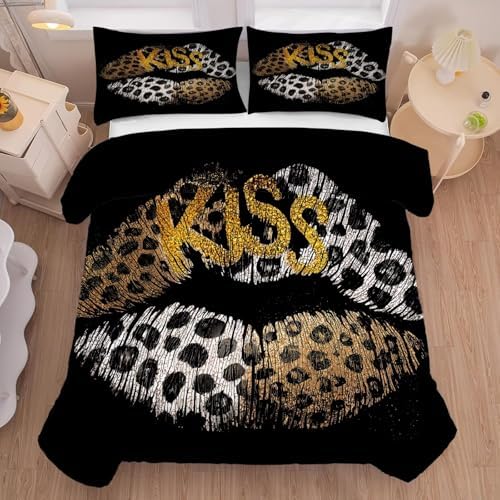 Leopard Lip Bedding King Black Cheetah Comforter for Women