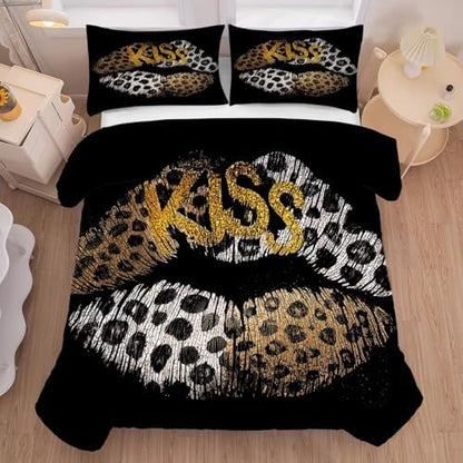 Leopard Lip Bedding King Black Cheetah Comforter for Women