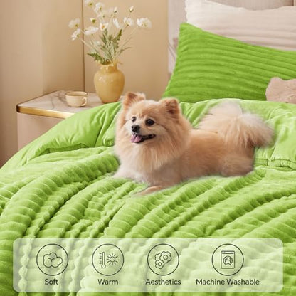 BEDELITE Fleece King Comforter Set, Fluffy Bed Set, Dark Citron
