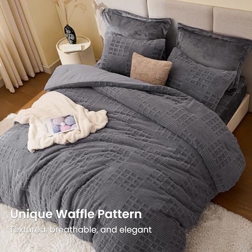EXQ Home Waffle Comforter Set Twin Size, 2 Pieces Bed Set,Grey