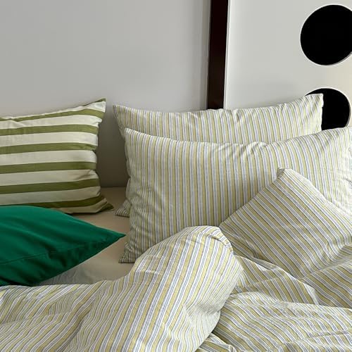 mixinni Vintage Geometric Striped Duvet Cover Set - 3 Piece 100% Washed Cotton Twin XL Size Bedding Set with Matching Pillowcases | Mid-Century Modern Design | Ultra Soft & Breathable-Twin XL Size