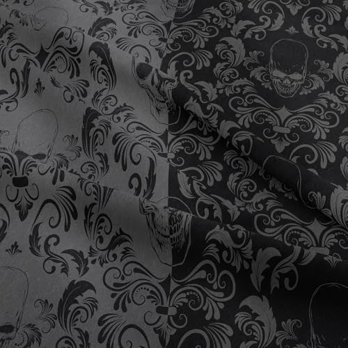 6pc Skull Comforter Set,Queen Size Gothic Bedding Sets for Kids,Gothic Comforter Set with 1 Quilt+1 Flat Sheet+1 Fitted Sheet+2 Pillowcases+1 Cushion Cover(Skulls Queen)