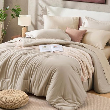 Sasttie Full Comforter Set 7-Piece Linen, Pre-Washed Bed in a Bag