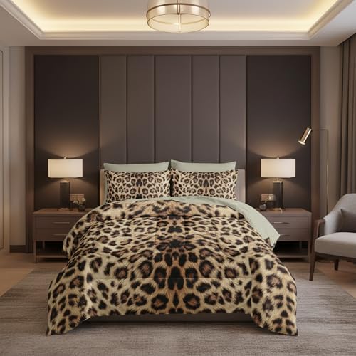 QOOMO Leopard Print 7 Pieces Comforter Set Twin Size,Cheetah Bedding Set