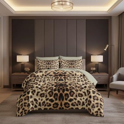 QOOMO Leopard Print 7 Pieces Comforter Set Twin Size,Cheetah Bedding Set