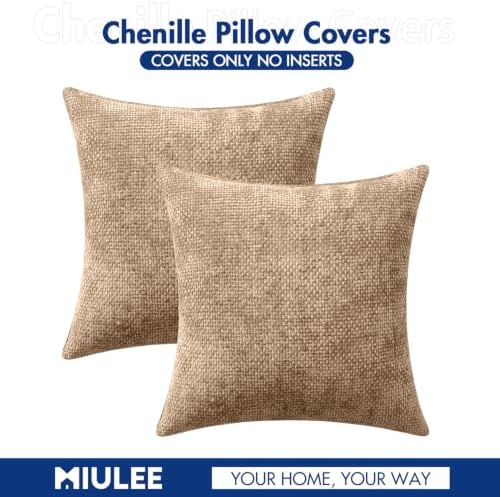 MIULEE Decorative Couch Throw Pillow Covers 20x20 Inch Khaki Camel 2 Pack
