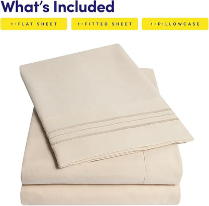 1500 Supreme Collection Twin XL Sheet Sets Beige Cream - 3 Piece Bed Sheets and Pillowcase Set for Twin XL Mattress - Extra Soft, Elastic Corner Straps, Deep Pocket Sheets, Twin XL Beige Cream