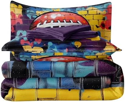 Helloosun 5PCS Football Comforter Set Full,Sports Bedding Sets for Boys,Full Comforter Sets for Boys,Football Bedding Set with Sheets