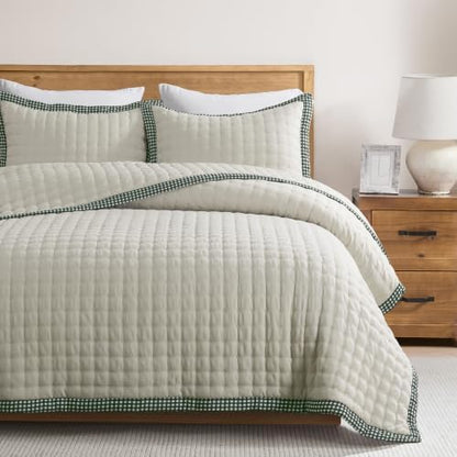 WDCOZY Cloud Soft Quilt Set, Twin Size, Beige Trim, 2 Pieces 68x90 inches