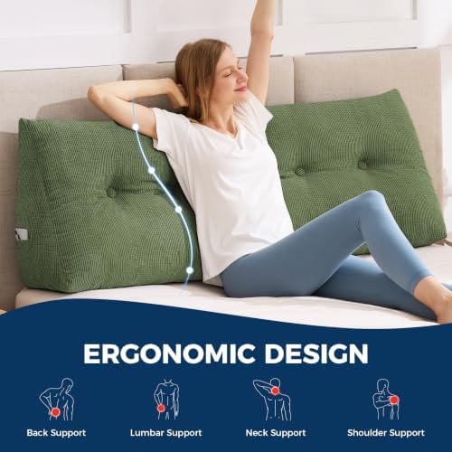 IASEAHK Headboard Pillow King, Wedge Pillow Headboard, Forest Green