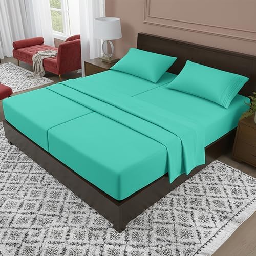 Elegant Comfort Luxury 5-Piece Bed Sheet Set - Luxury Bedding 1500 Premium Hotel Quality Microfiber, Wrinkle Resistant Cool and Breathable, Easy Elastic Fitted, Split King, Paradise Teal
