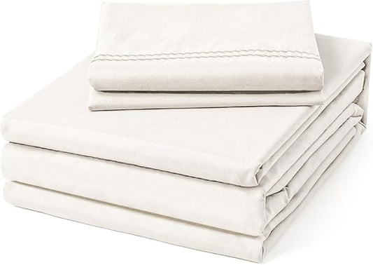 ClevaHome King Size Sheet Set - 6 Piece Soft Breathable Luxury Bed Sheet Set - Shrinkage & Fade Resistant Embroidered Bedding Sheet with Deep Pocket, 2 Extra Pillowcases (King, Crystal White)