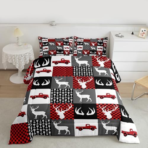Feelyou Farmhouse Deer Comforter Set Queen Size for Kids Boys Girls