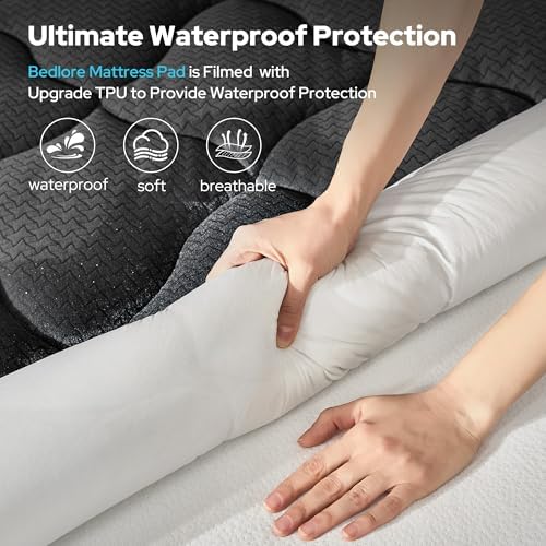 BEDLORE Waterproof Full Size Mattress Pad, Breathable Mattress Protector with 6-15 Inch Deep Pocket, Quilted Fitted Mattress Topper Bed Cover, Noiseless & Machine Washable