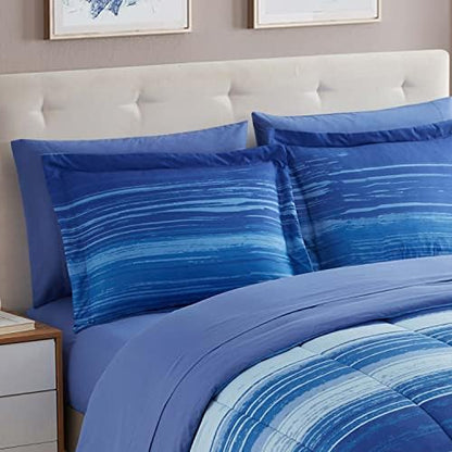 Sweet Home Collection 7 Piece Comforter Set Bag Solid Color All Season Soft Down Alternative Blanket & Luxurious Microfiber Bed Sheets, Siena, Queen