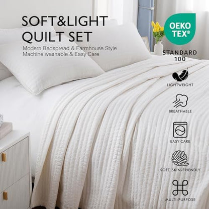 Oversized King Quilt Set 112 x 106 in, Lightweight, Cream White