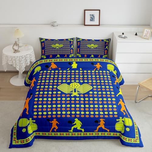 Castle Fairy Pickleball Game Comforter Set Queen Size for Kids American Tennis Sports Bedding Sets All Season Athlete Silhouette Quilt Set Bedroom Decor Modern Ball Gaming Down Comforter,3Pcs
