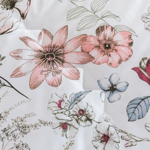 SLEEPBELLA Comforter Queen Size, 600 Thread Count Cotton Pink & Yellow & Blue Floral Pattern Comforter Set,Down Alternative Bedding Set 3Pcs(Queen, Spring Whispers)