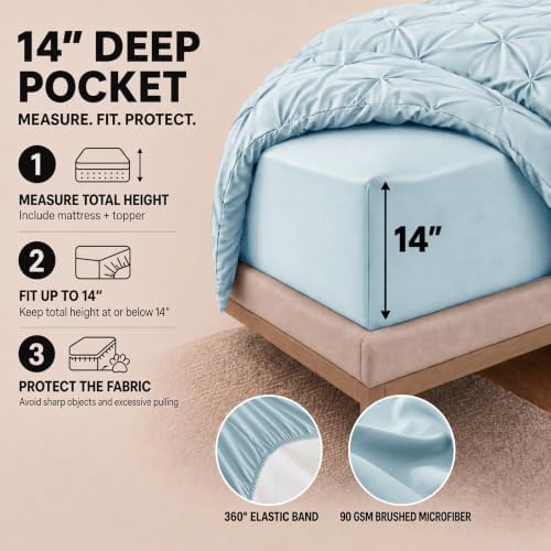 HIMEET Twin XL Comforter Set Light Blue - 5 Pieces Pintuck Bed in a Bag