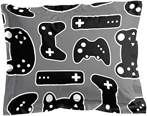 Game On Twin Comforter Sham Set Kids Video Game Glow in the Dark, Gray