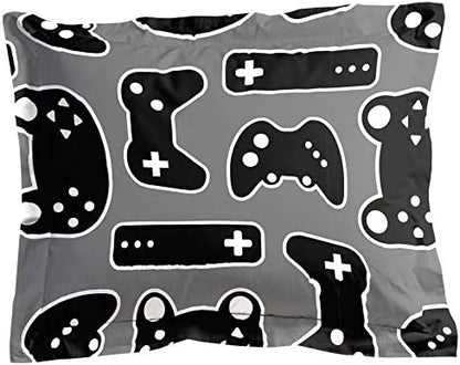 Game On Twin Comforter Sham Set Kids Video Game Glow in the Dark, Gray