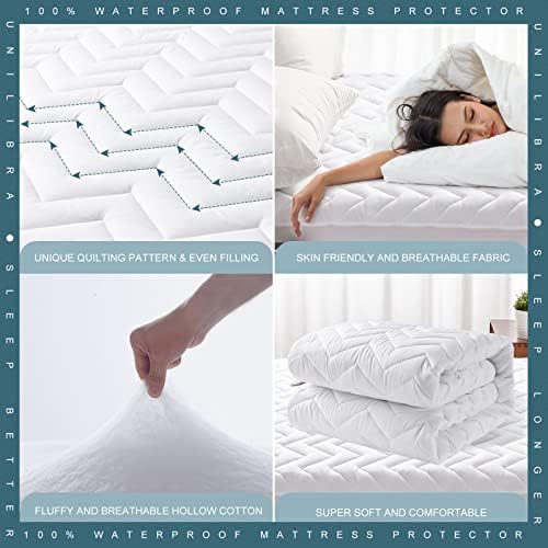 Full Size Waterproof Mattress Protector Quilted, Breathable Ultra-Soft Filling Mattress Pad, Fitted Deep Pocket Mattress Cover Fits 6''-19'' Mattress White
