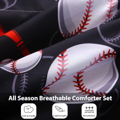 Baseball 7 Piece Bedding Set Sports Theme Queen Size Kids Boys Softball Comforter Set for Boys Kids Microfiber Comforter All Season (1 Comforter, 1 Flat Sheet, 1 Fitted Sheet, 4 Pillowcase)