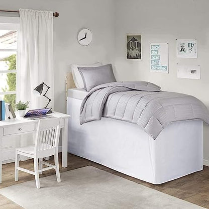 College Dorm Bed Skirt Pleated Luxury Microfiber Twin XL (39x80) with Split Corners 30" Long Drop, Hotel-Quality 1800 Ultra-Soft Dust Ruffle White