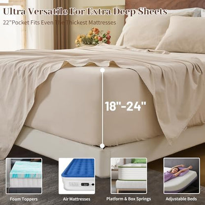 MEISHANG 100% French Linen Sheets King,6 Pcs,18-24" Extra Deep Pocket