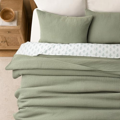 EVERGRACEHOME Cotton Ribbed Matelassé Coverlet Set, Queen Size, Dried Sage