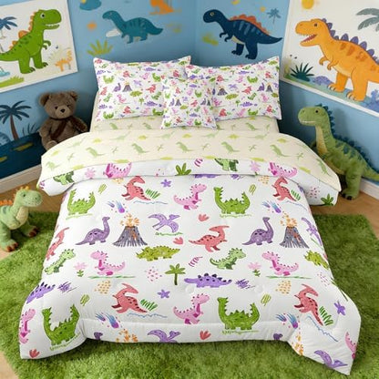 6pc Dinosaur Comforter Set for Boys,Full Size Bedding Sets for Teen,Kids Comforter Set with 1 Quilt+1 Flat Sheet+1 Fitted Sheet+2 Pillowcases+1 Cushion Cover(C-Dinosaur Full)