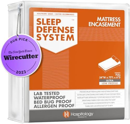 HOSPITOLOGY PRODUCTS Mattress Encasement - Zippered Bed Bug Dust Mite Proof Hypoallergenic - Sleep Defense System - Full - Waterproof - Stretchable - Ultra Low Profile 6" Depth - 54" W x 75" L