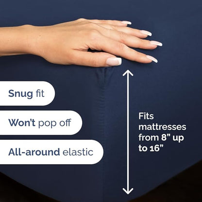Split California King Bed Sheet Set - 5 Piece Split Cal King Size Sheets - Ultra-Soft, Breathable & Cooling - Comfy, Wrinkle & Fade Resistant - Fits 8" to 16" Inch Mattress w/ Deep Pockets - Navy Blue