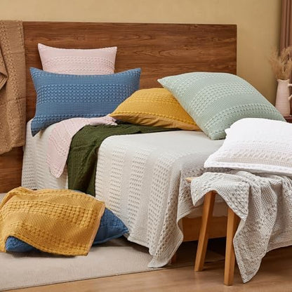 PHF Cotton Waffle Weave Euro Sham Covers 26" x 26", Ivory, No Insert