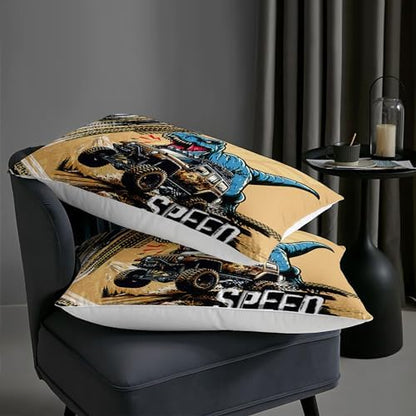 AILONEN Cartoon Monster Trucks Comforter Set Queen Size, Roaring Dinosaurs Bedding Set for Kids Boys,Extreme Sports Trucks Bed in a Bag,3 Pieces,1 Quilt and 2 Pillowcases